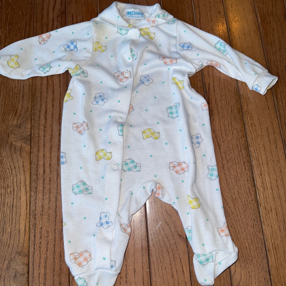 Vintage Carter's Terrycloth Footie Pajamas with Farm Print, Small, Size Newborn